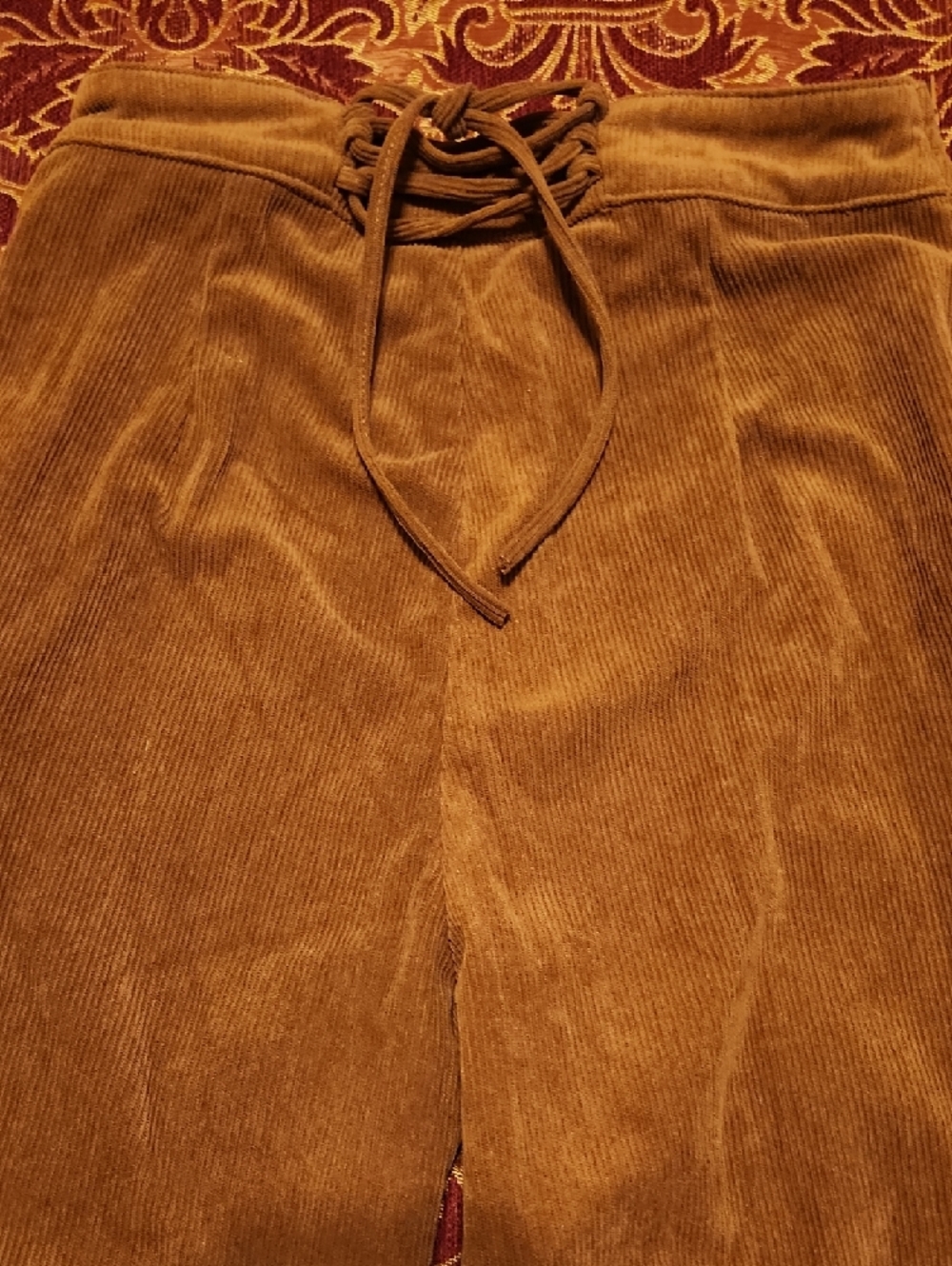 Windsor Brown/Cognac Hi-Rise Corduroy Flare Pants, Retro Look, Small - Picture 4 of 13